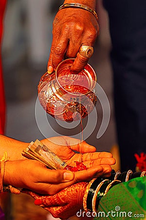 Kanyadaan or gift of a maiden ceremony, Hindu wedding ritual Stock Photo