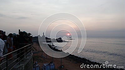 Sunrise, sunset, Cape comorin, Kanyakumari, Tamilnadu Editorial Stock Photo