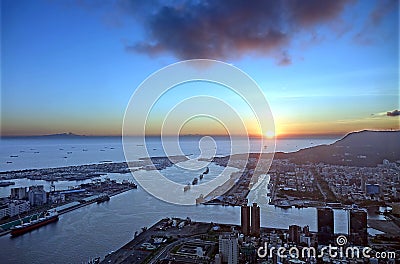 Kaohsiung City and Harbor at Sunset Stock Photo