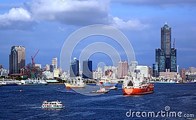 Kaohsiung Port with Many Ships Editorial Stock Photo