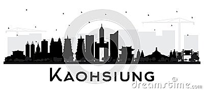 Kaohsiung Taiwan City Skyline Silhouette with Black Buildings Isolated on White Stock Photo