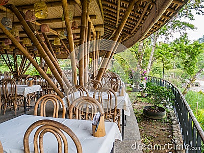 Kapal Bambu Restaurant in Ecolodge Bukit Lawang, Indonesia Stock Photo