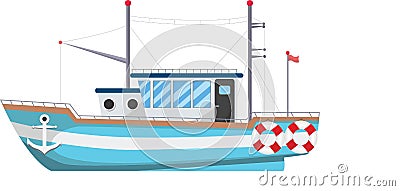 Fishing Vessel Vector Illustration Isometric shipping seafood industry boat isolated on background. Vector Illustration