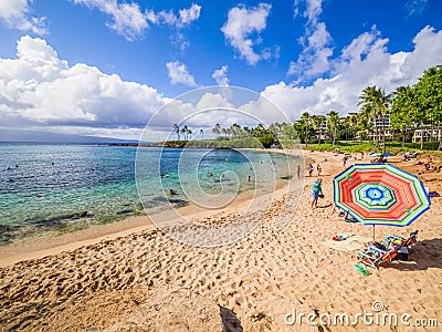 Kapalua beach bay, Maui, Hawaiian Islands beautiful seabed and family atmosphere Editorial Stock Photo