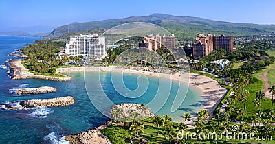 Panorama of the resorts on the west side of Oahu, Hawaii and its resort Stock Photo
