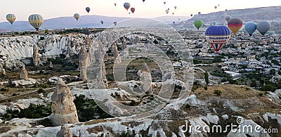 Kappadokia unique valley sunrise on air balloon Editorial Stock Photo