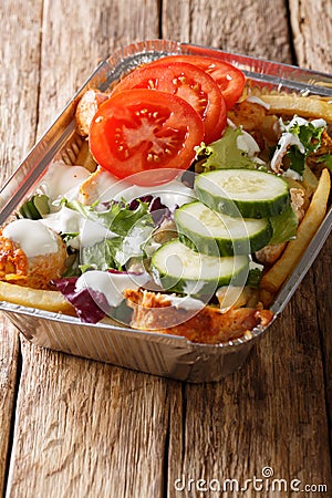 Kapsalonï¿½is a Dutch food item consisting of fries, topped with d Stock Photo