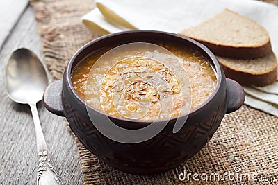 Kapustnyak - traditional Ukrainian winter soup with sauerkraut Stock Photo