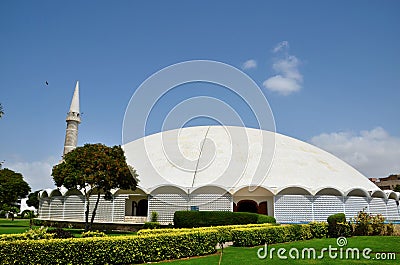 Masjid Tooba or Round Mosque with marble dome minaret and gardens Defence Karachi Pakistan Editorial Stock Photo