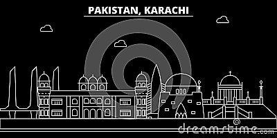 Karachi silhouette skyline. Pakistan - Karachi vector city, pakistani linear architecture, buildings. Karachi travel Vector Illustration