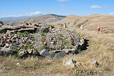 Karahunj. Prehistory megalith place. Armenia. Stock Photo