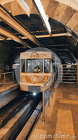 Istanbul, Turkey - September-14, 2020:Krakoy-Tunel Taksim line old tramway on the Tunel station. This line 2nd oldest subway in th Editorial Stock Photo