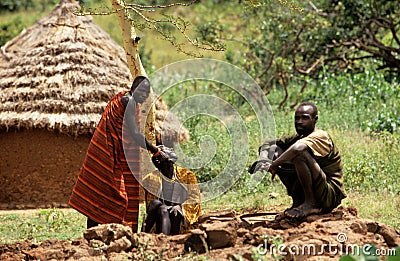 Karamojong men in Uganda Editorial Stock Photo