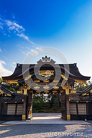 The Karamon gate at the entrance of Ninomaru Palace in Nijojo Castle Kyoto, Japan.Vertical front view Stock Photo