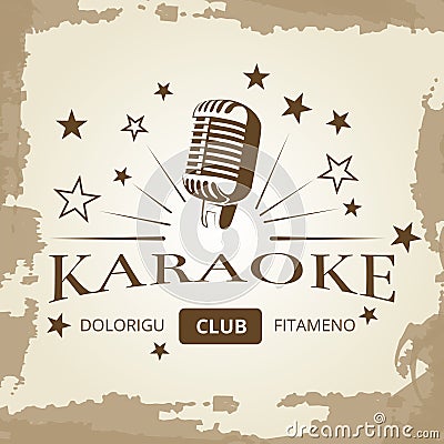 Karaoke club banner design - vintage music label Vector Illustration