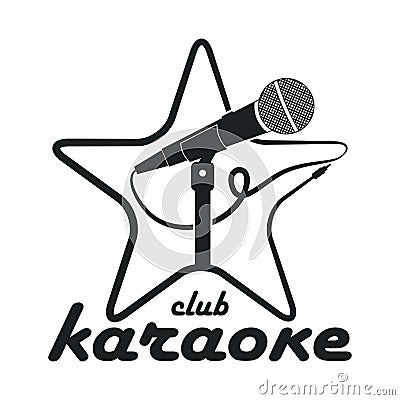 Karaoke club. Design logo with microphone on stand and star. Vector. Vector Illustration