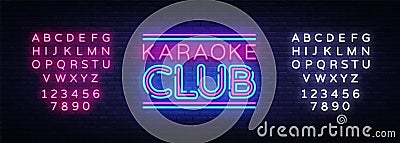 Karaoke Club neon sign vector. Karaoke design template neon sign, light banner, neon signboard, nightly bright Vector Illustration