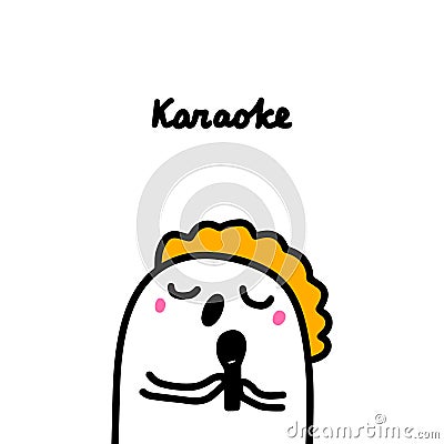 Karaoke hand drawn vector illustration in cartoon comic style man singing vocal class Cartoon Illustration