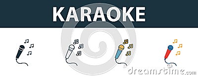 Karaoke icon set. Four elements in diferent styles from party icon icons collection. Creative karaoke icons filled, outline, Stock Photo