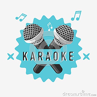 Karaoke Label Sign Design With Microphone Illustrations Vector Illustration