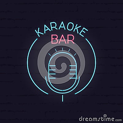 Karaoke neon signboard. Retro sign for karaoke and disco bar Vector Illustration