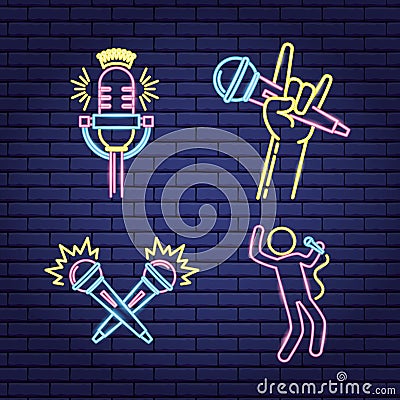 Karaoke neon style Vector Illustration