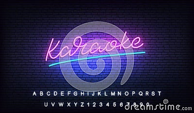 Karaoke neon template. Neon sign of Karaoke lettering Vector Illustration