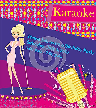 Karaoke night, abstract illustration with microphone and singer Vector Illustration