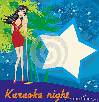 Karaoke night, abstract illustration with microphone and singer Vector Illustration