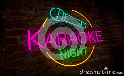 Karaoke night neon retro Cartoon Illustration