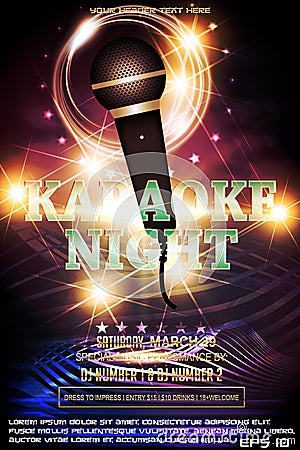 Karaoke night party invitation poster design template Vector Illustration
