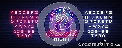 Karaoke night vector. Neon sign, luminous logo, symbol, light banner. Advertising bright night karaoke bar, party, disco Vector Illustration