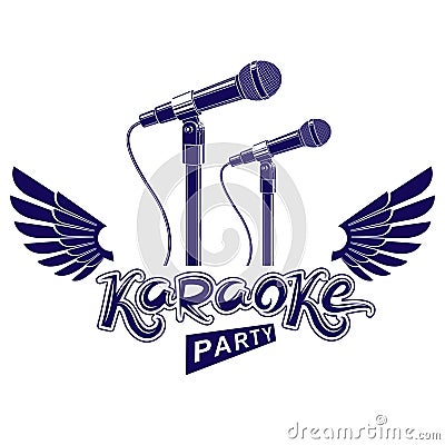 Karaoke party advertising poster, live music vector concert leaf Vector Illustration