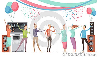 Karaoke party flat Vector Illustration