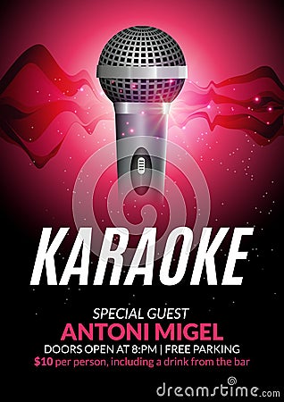 Karaoke party invitation poster design template. Karaoke night flyer design. Music voice concert Vector Illustration