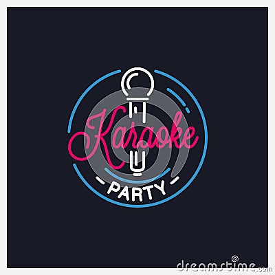 Karaoke party logo. Round karaoke of microphone Vector Illustration