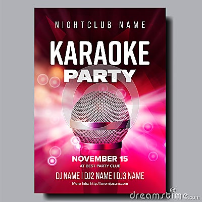 Karaoke Poster Vector. Party Flyer. Karaoke Music Night. Radio Microphone. Abstract Template. Rock Fun. Vocal Sign. Old Vector Illustration