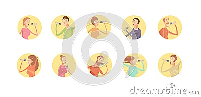 Karaoke Round Icon Set Vector Illustration