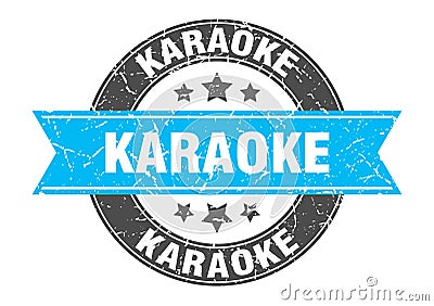 karaoke round stamp with ribbon. label sign Vector Illustration