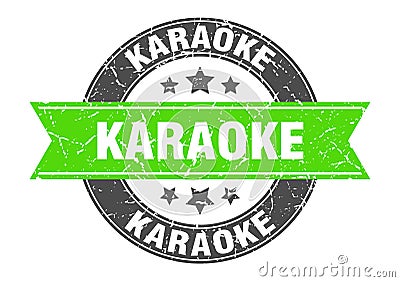 karaoke round stamp with ribbon. label sign Vector Illustration