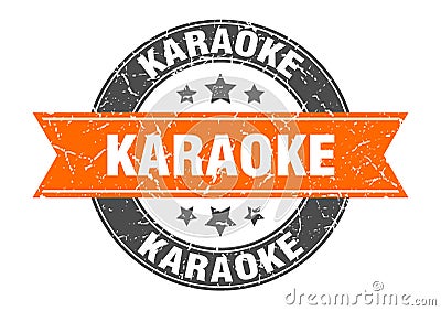 karaoke round stamp with ribbon. label sign Vector Illustration