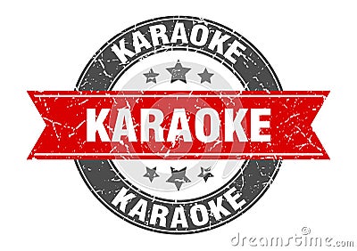 karaoke round stamp with ribbon. label sign Vector Illustration