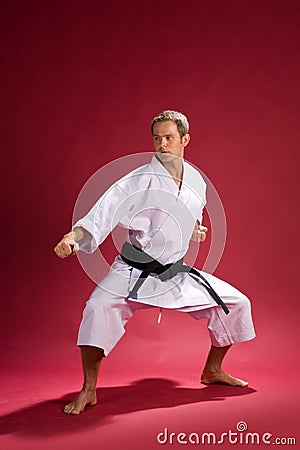 Karate black belt in kimono Stock Photo