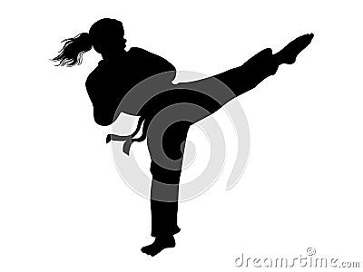 Karate girl vector.Fighter girl silhouette. Vector Illustration