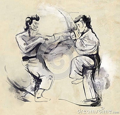 Karate - Hand drawn (calligraphic) illustration Vector Illustration