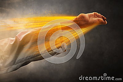 Karate jump kick martial art Stock Photo