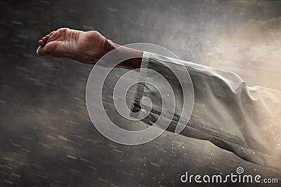 Karate jump kick martial art Stock Photo