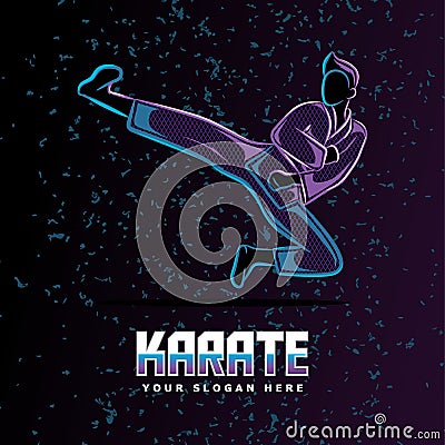 Karate kick in the air neon line art style perfect for poster, banner, landing page, tshirt, and other merchandise Vector Illustration