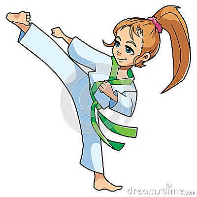 Karate Kick Girl Vector Illustration