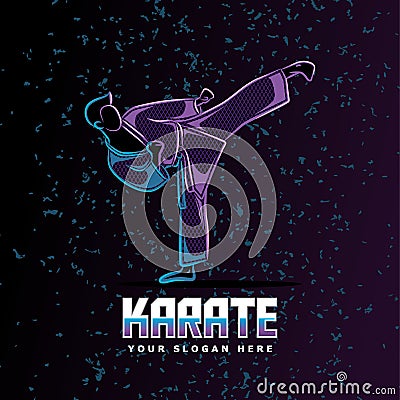 Karate kick neon line art style perfect for poster, banner, landing page, tshirt, and other merchandise Vector Illustration